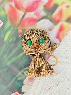 Christian Dior GROSSE 1964 Gold Emerald Brown Tiger Eye Cute Baby Lion Brooch