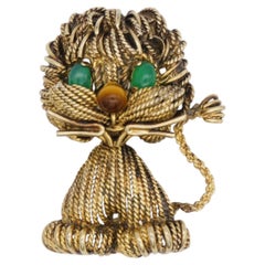 Christian Dior GROSSE 1964 Gold Emerald Brown Tiger Eye Cute Baby Lion Brooch