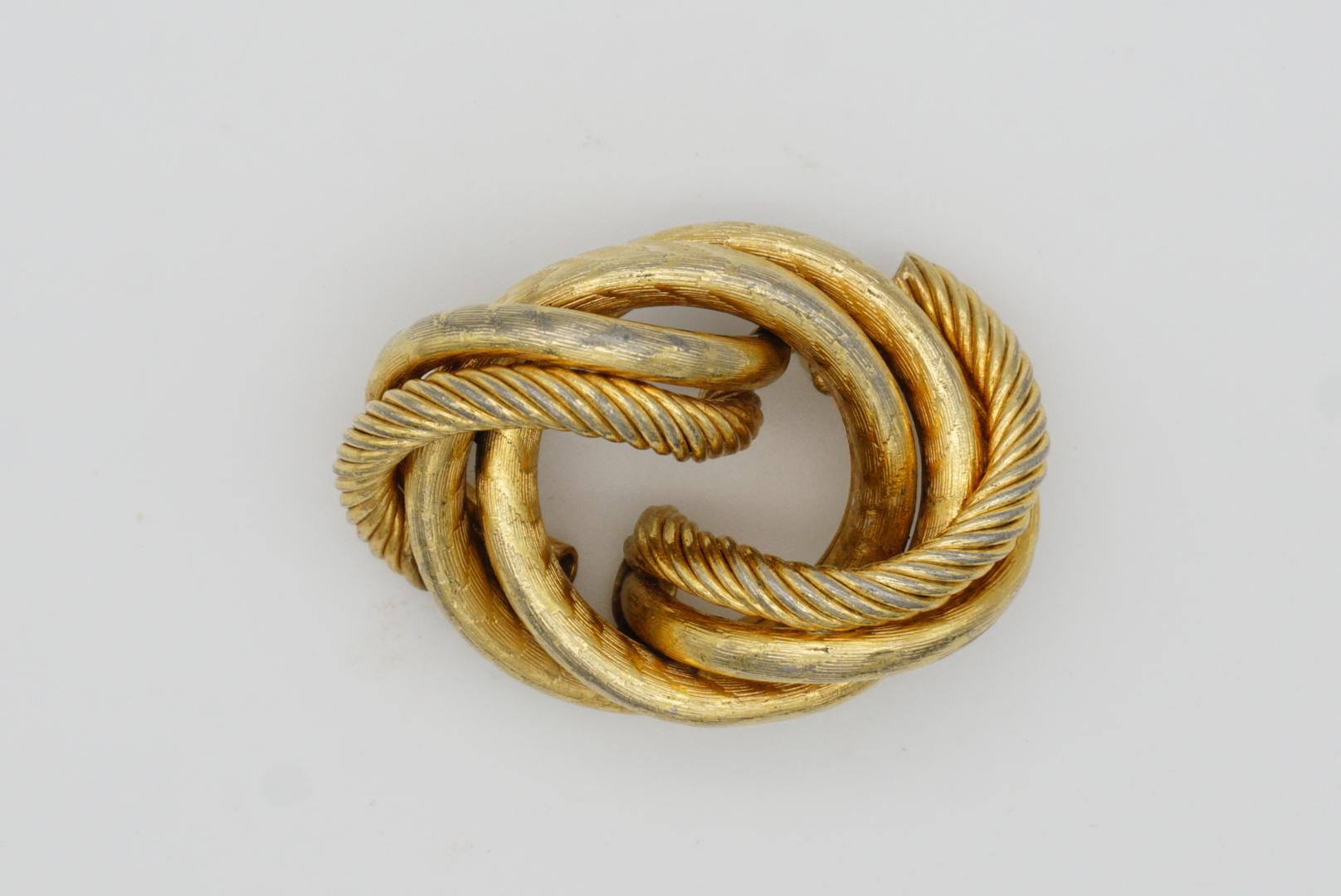 Christian Dior GROSSE 1964 Vintage Chunky Wave Rope Twist Knot Oval Gold Brooch  In Good Condition For Sale In Wokingham, England