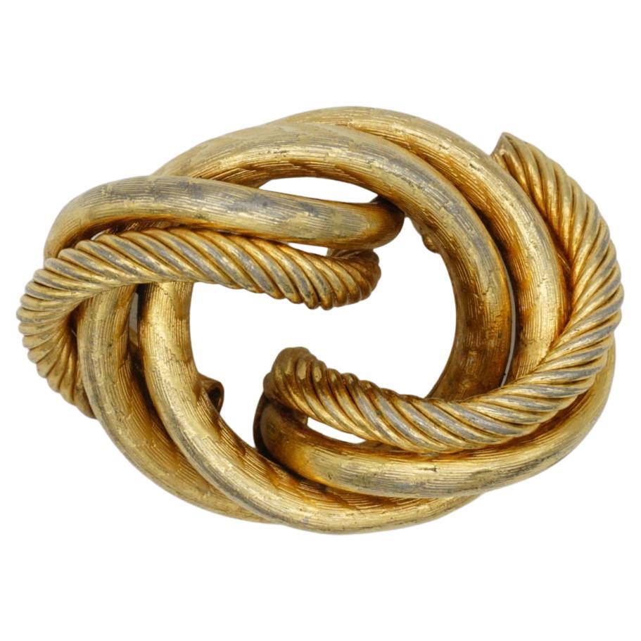 Christian Dior GROSSE 1964 Vintage Chunky Wave Rope Twist Knot Oval Gold Brooch  For Sale