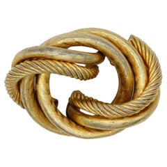 Christian Dior GROSSE 1964 Vintage Chunky Wave Rope Twist Knot Oval Gold Brooch 