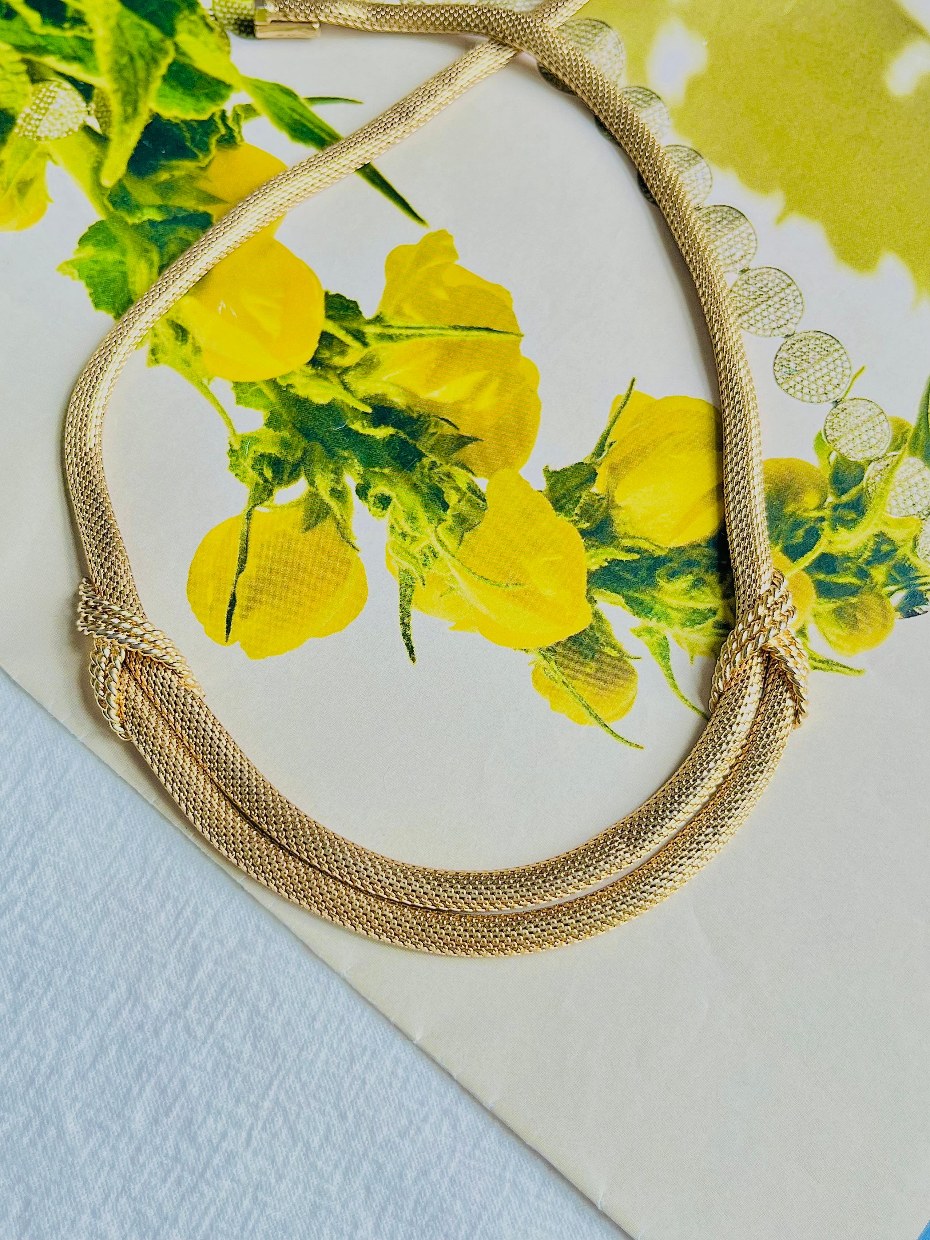 Art Nouveau Christian Dior GROSSE 1964 Vintage Double Strand Mesh Snake Gold Choker Necklace For Sale