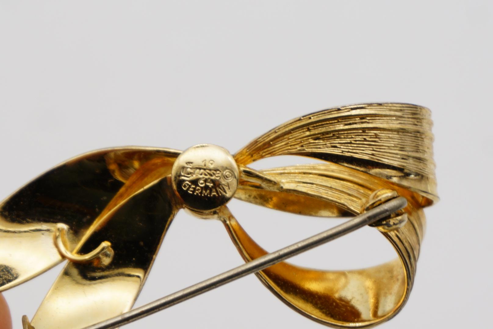 Christian Dior GROSSE 1964 Vintage Double Wavy Long Knot Bow Ribbon Gold Brooch For Sale 8