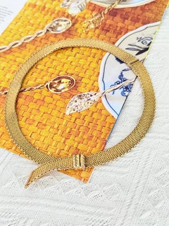 Christian Dior GROSSE 1964 Vintage Gold Ribbon Bow Mesh Woven Choker Necklace