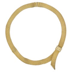 Christian Dior GROSSE 1964 Vintage Gold Ribbon Bow Mesh Woven Choker Necklace
