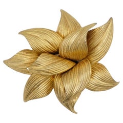Christian Dior GROSSE 1964 Vintage Large Floral Leaf Blossom Chunky Gold Brooch