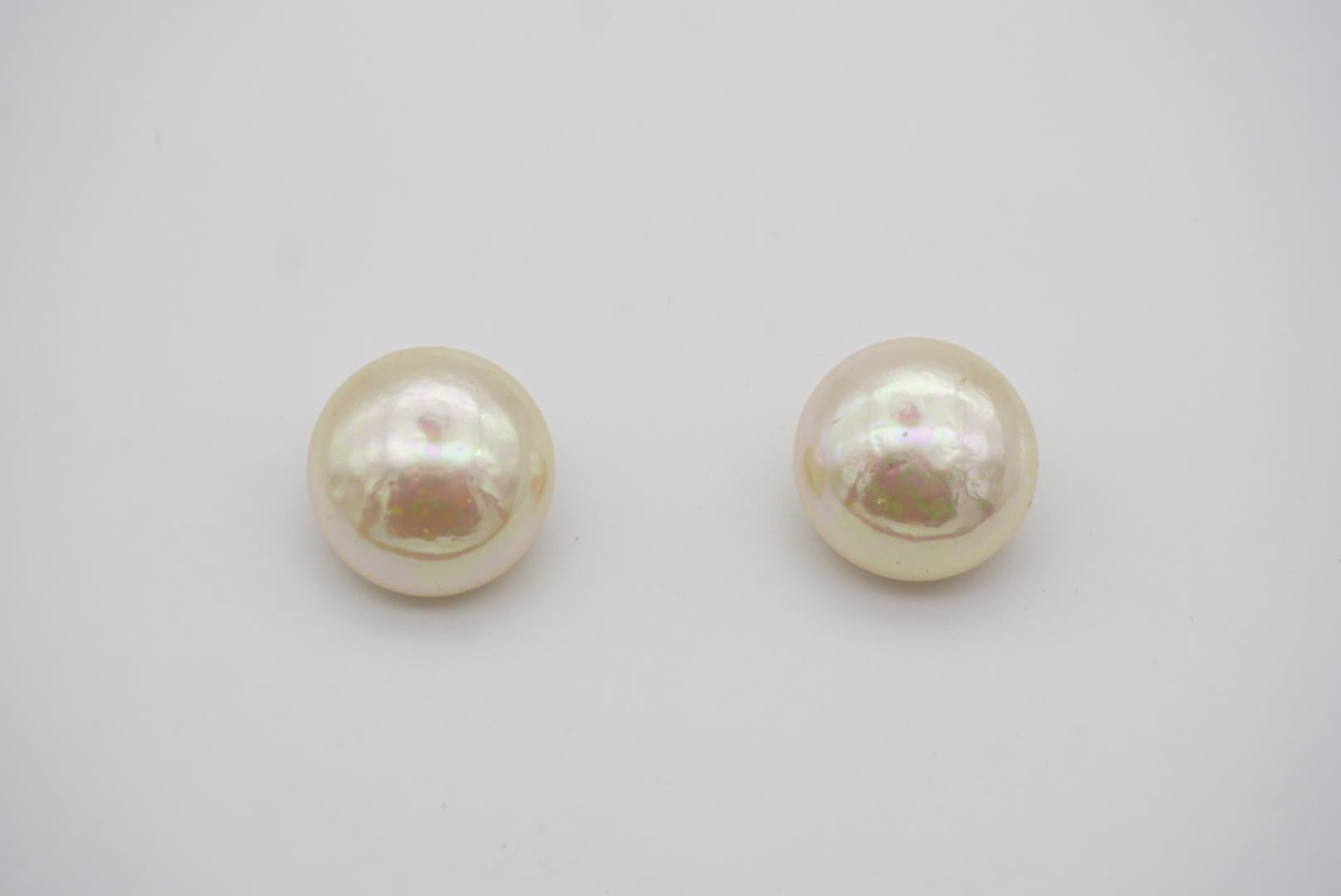 Christian Dior GROSSE 1964 Vintage Large Round Aurora White Pearl Clip Earrings 1