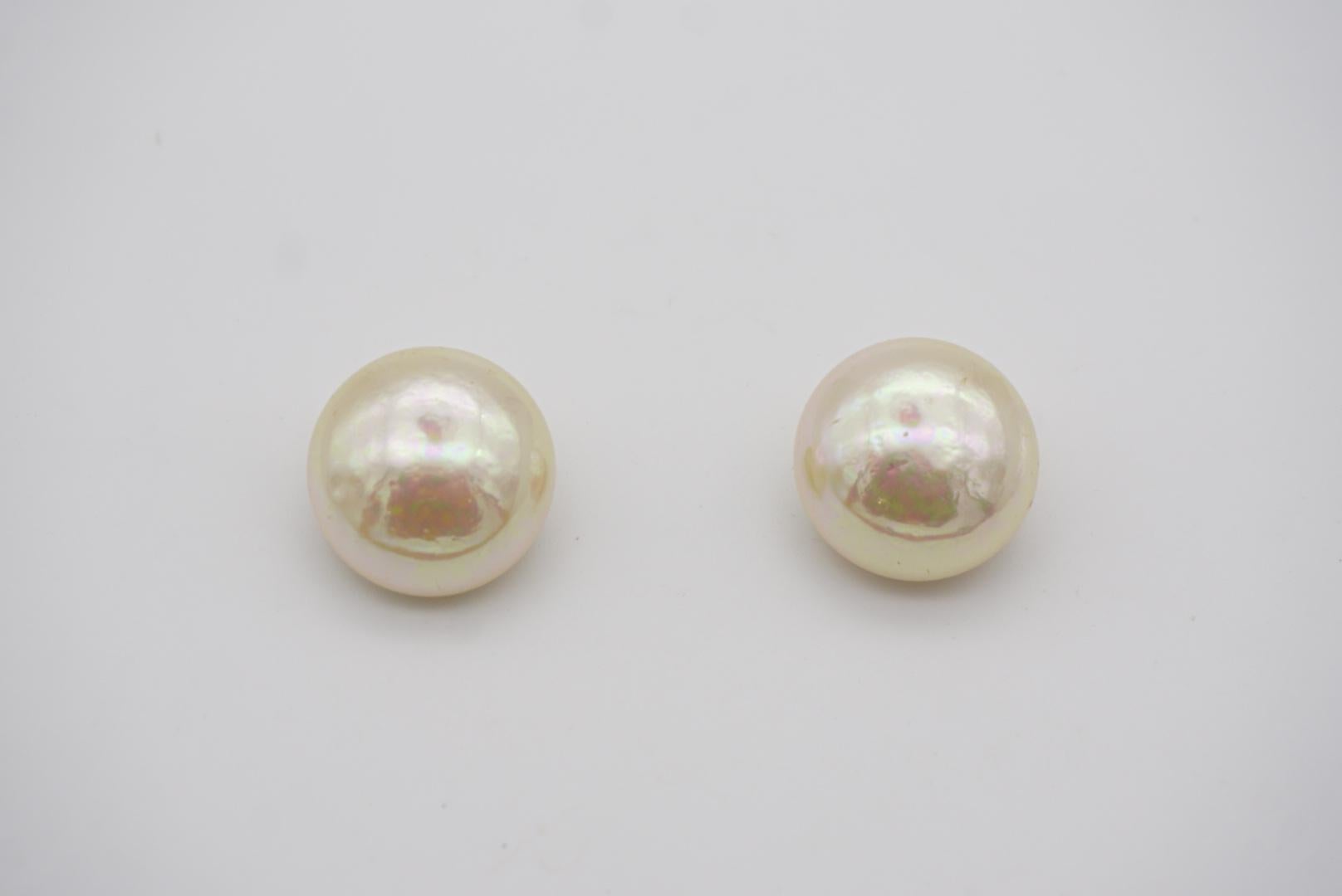 Christian Dior GROSSE 1964 Vintage Large Round White Pearl Gold Clip Earrings In Excellent Condition For Sale In Wokingham, England