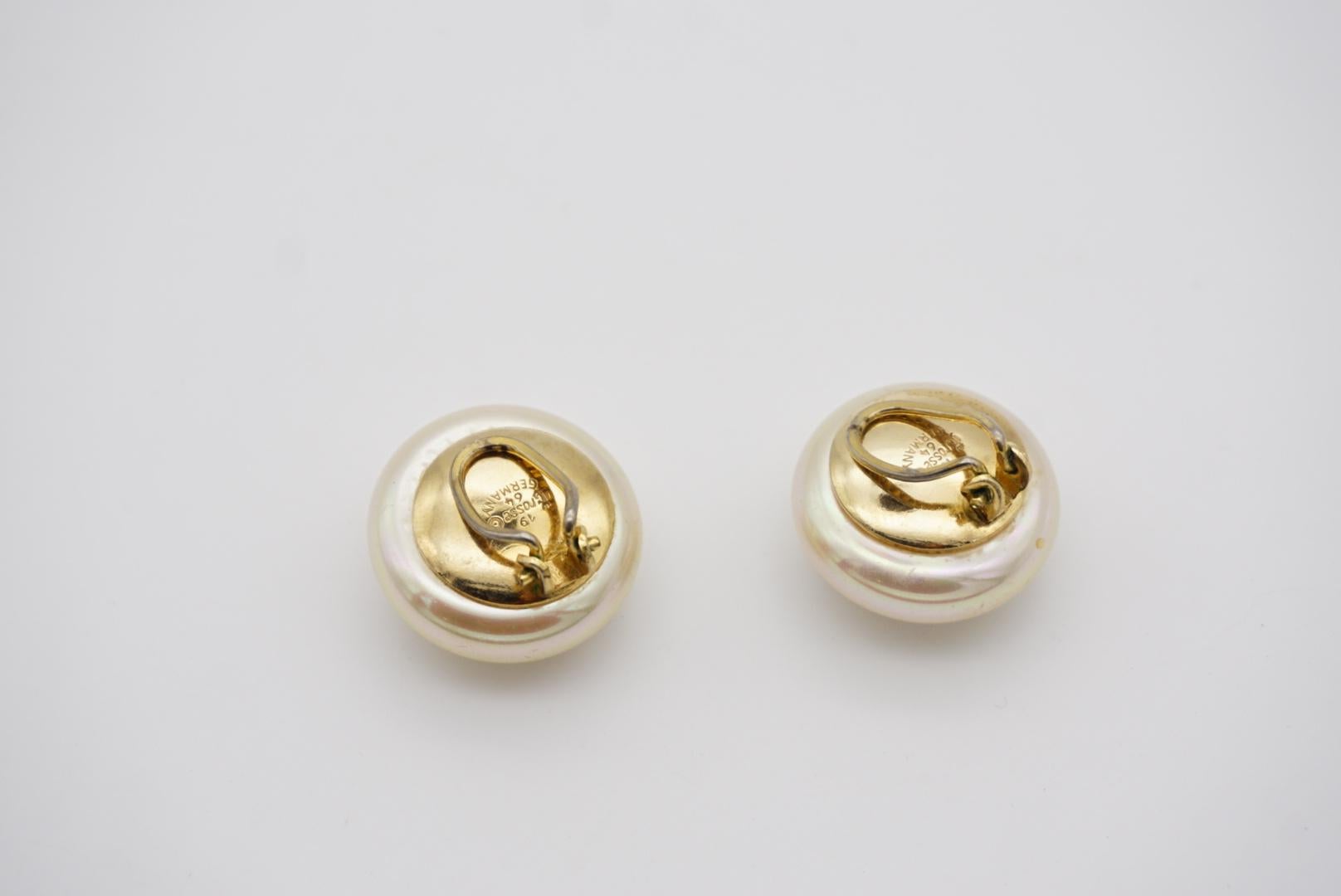 Christian Dior GROSSE 1964 Vintage Large Round White Pearl Gold Clip Earrings For Sale 1
