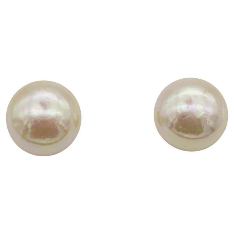 Christian Dior GROSSE 1964 Vintage Large Round White Pearl Gold Clip Earrings For Sale