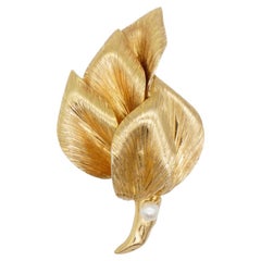 Christian Dior GROSSE 1964 Vintage Layer Leaf Tree Pearl Exquisite Gold Brooch 