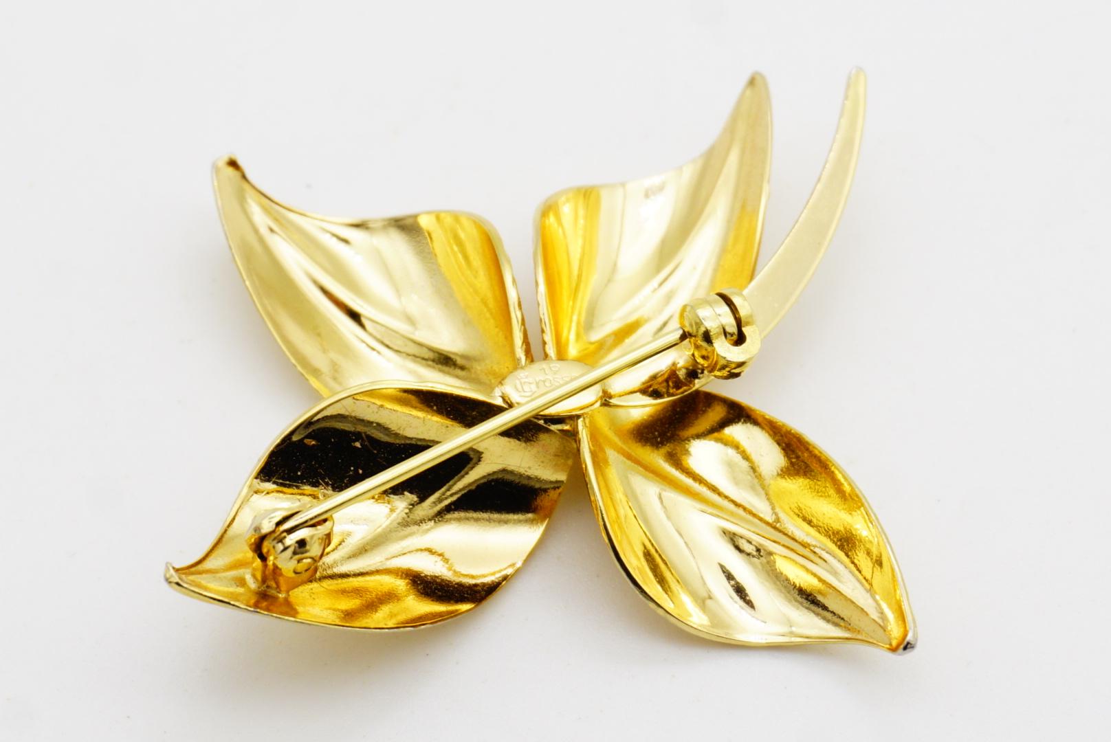 Christian Dior GROSSE 1964 Vintage Textured Four Curled Swirl Wavy Leaf Brooch For Sale 6