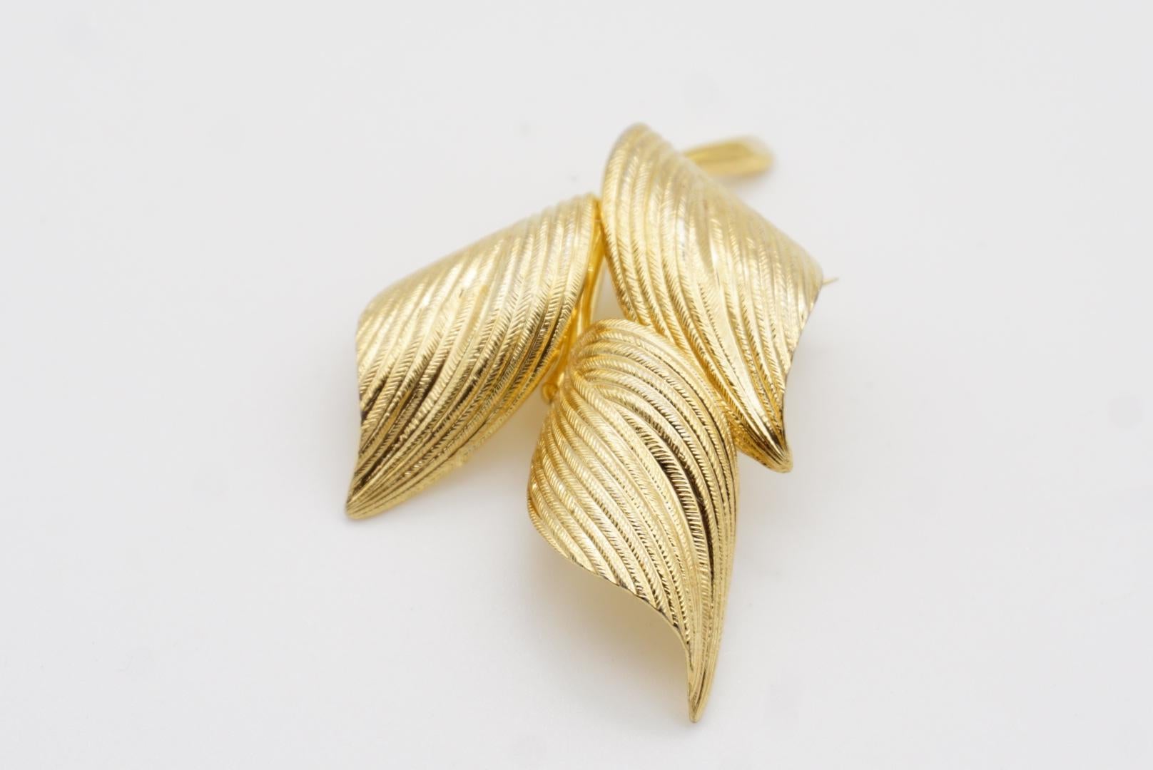 Christian Dior GROSSE 1964 Vintage Textured Trio Wavy Swirl Curled Leaf Brooch For Sale 5