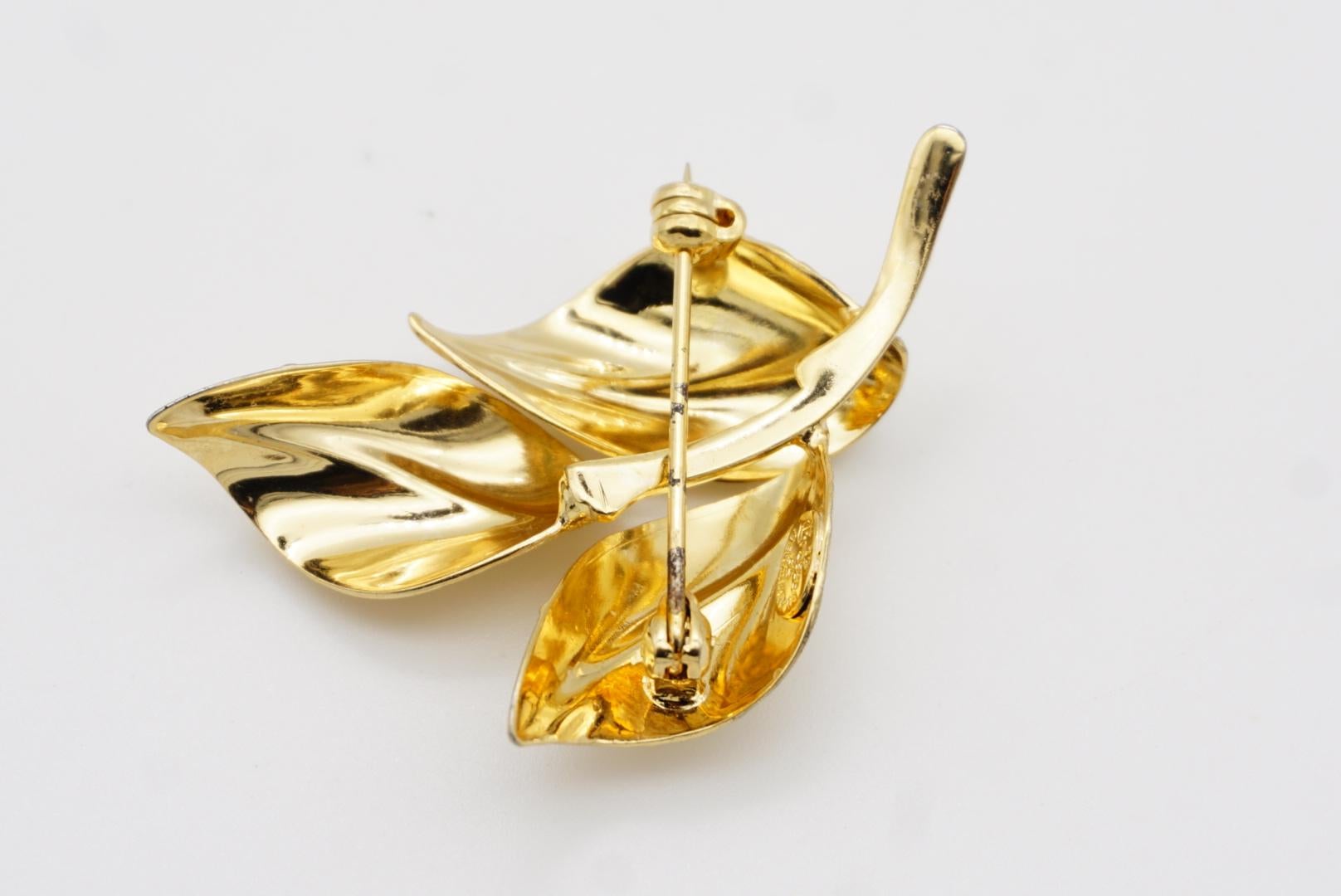 Christian Dior GROSSE 1964 Vintage Textured Trio Wavy Swirl Curled Leaf Brooch For Sale 7