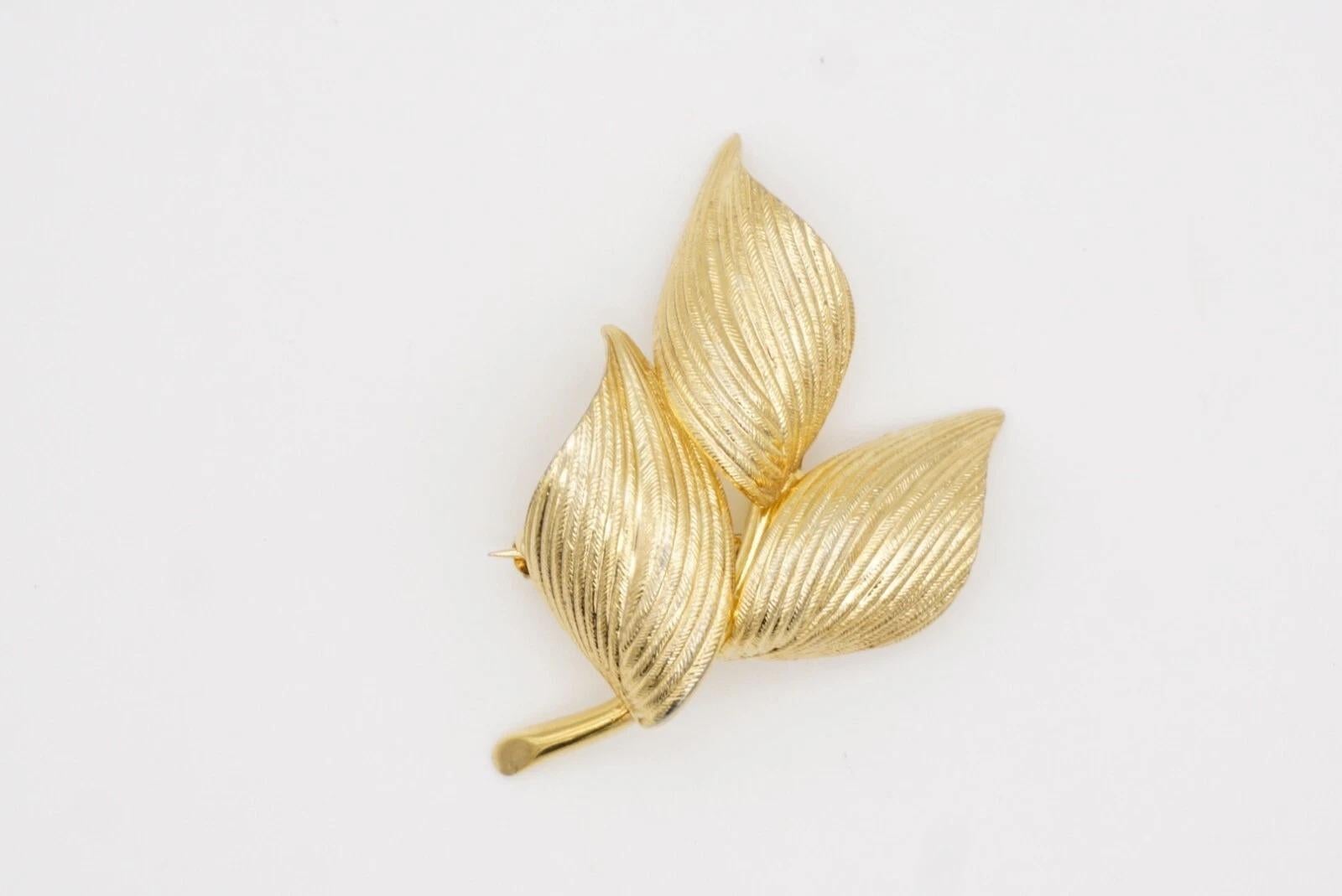 Christian Dior GROSSE 1964 Vintage Textured Trio Wavy Swirl Curled Leaf Brooch For Sale 9