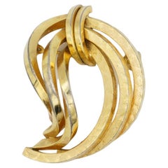 Christian Dior GROSSE 1964 Vintage Textured Triple Twist Hoop Rope Gold Brooch 