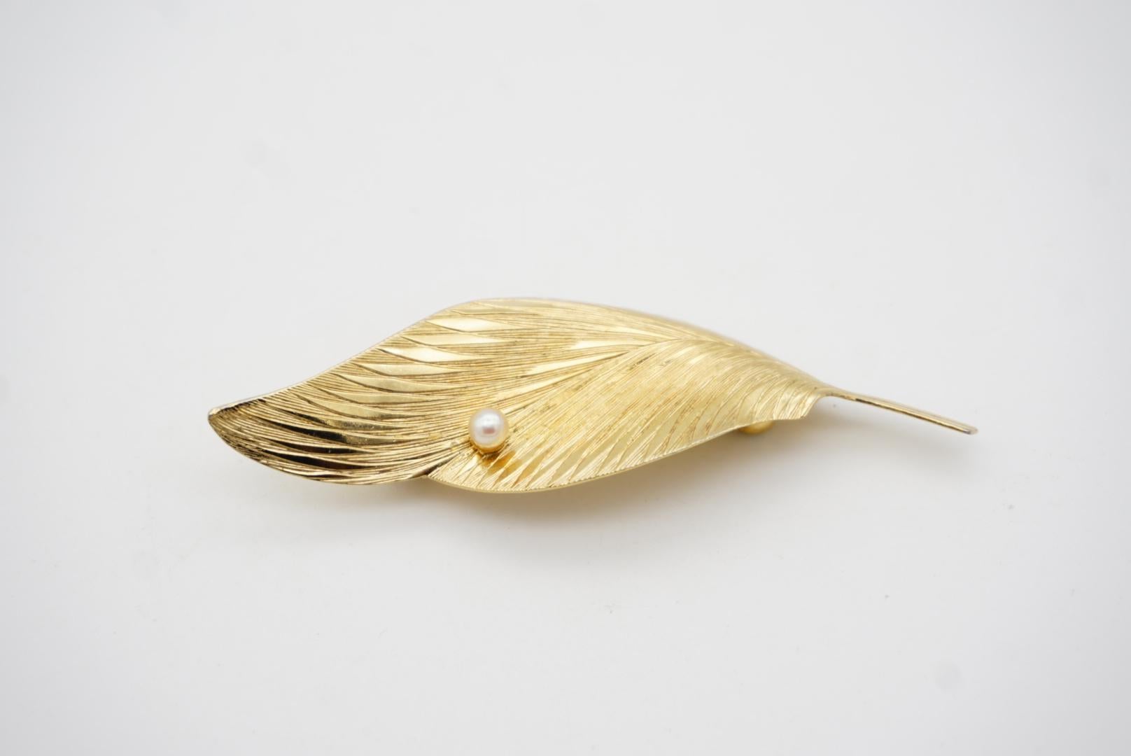 Christian Dior GROSSE 1964 Vintage Vivid Wavy Leaf Pearl Exquisite Gold Brooch 7
