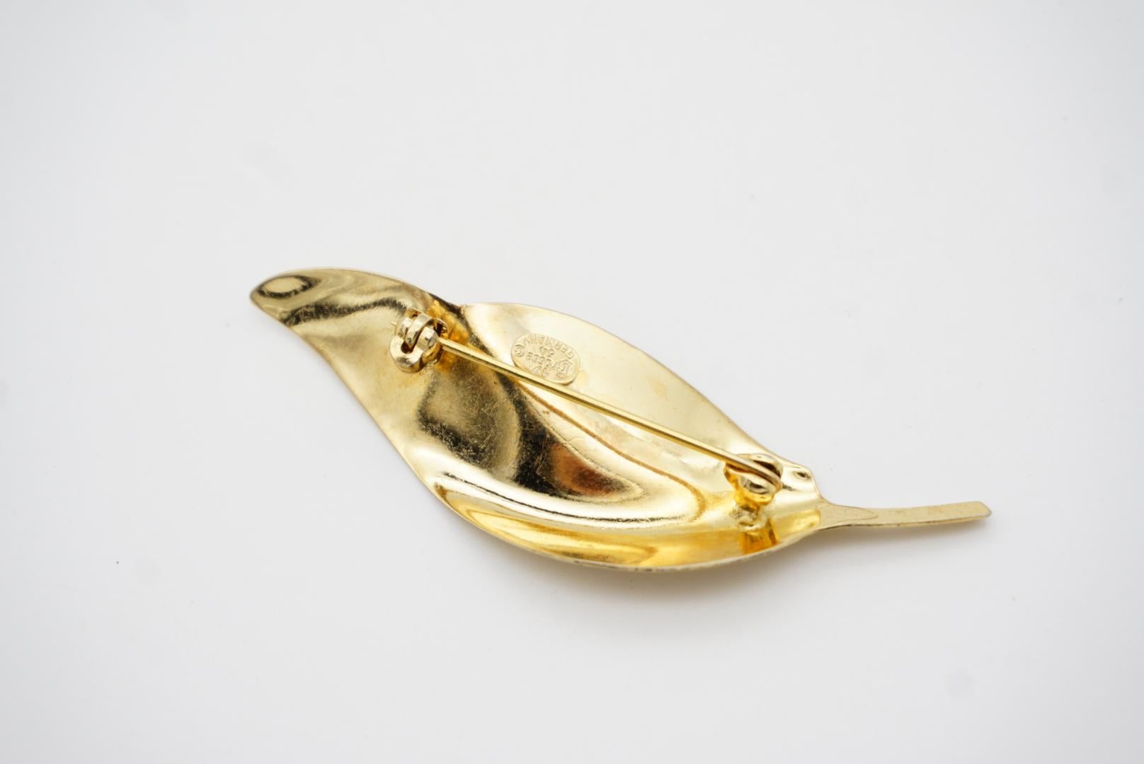 Christian Dior GROSSE 1964 Vintage Vivid Wavy Leaf Pearl Exquisite Gold Brooch 9
