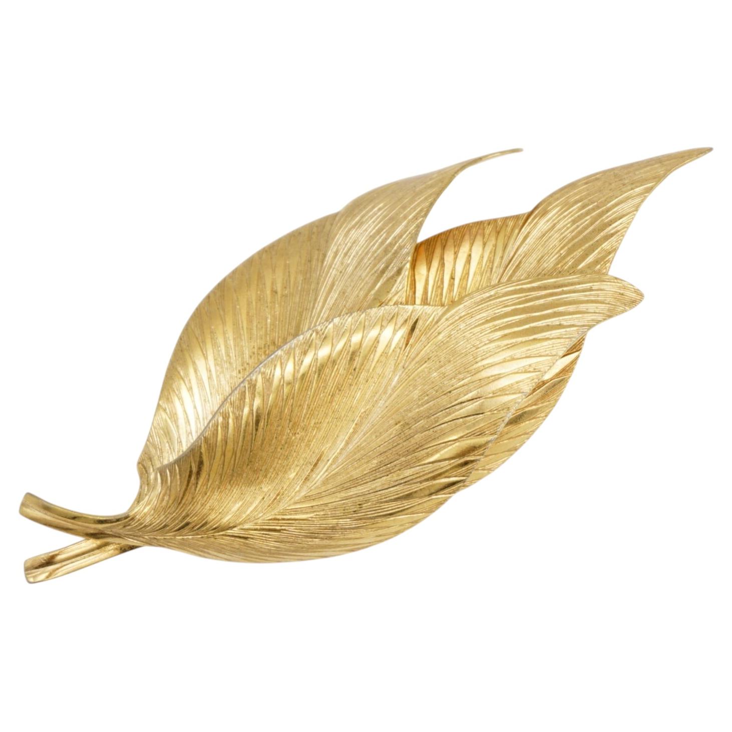 Christian Dior GROSSE 1964 Vivid Gold Long Wavy Trio Three Layer Leaf Brooch
