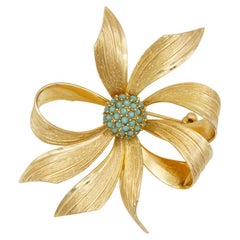 Christian Dior GROSSE 1965 Large Turquoise Crystal Floral Knot Ribbon Brooch
