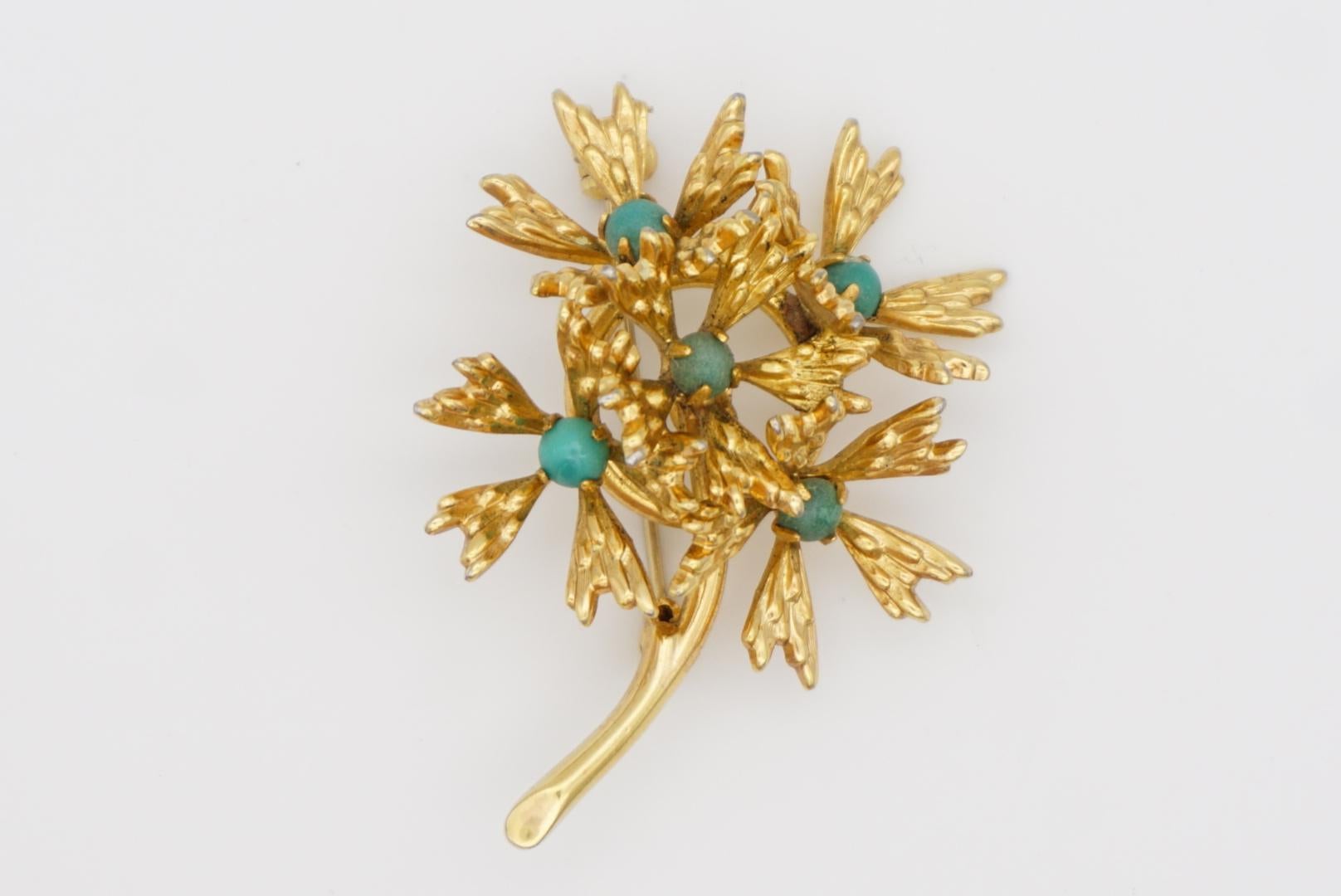 Christian Dior GROSSE 1965 Turquoise Stone Cluster Flower Bouquet Gold Brooch For Sale 5