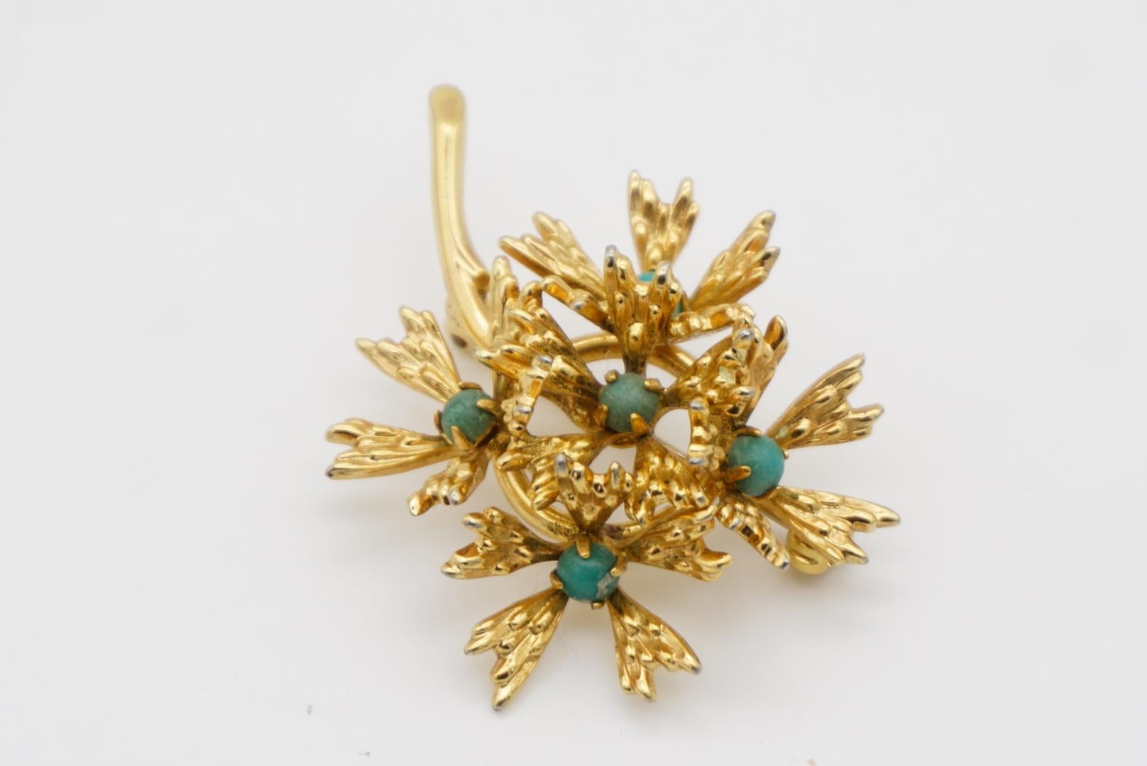 Christian Dior GROSSE 1965 Turquoise Stone Cluster Flower Bouquet Gold Brooch For Sale 6