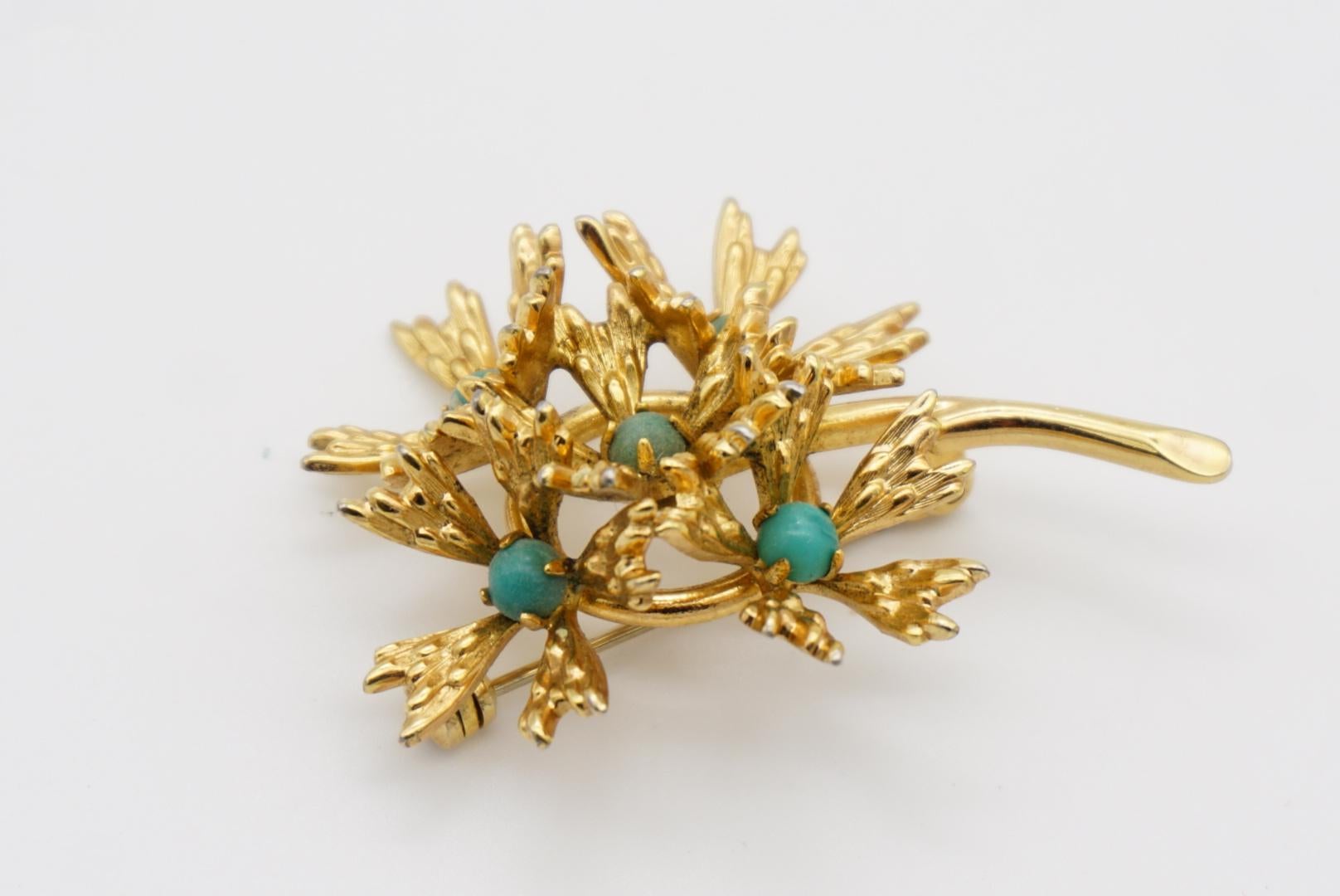 Christian Dior GROSSE 1965 Turquoise Stone Cluster Flower Bouquet Gold Brooch For Sale 7