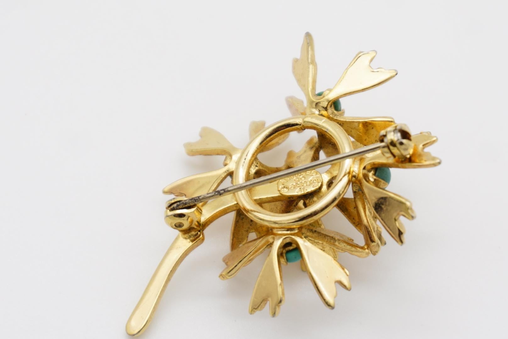 Christian Dior GROSSE 1965 Turquoise Stone Cluster Flower Bouquet Gold Brooch For Sale 9