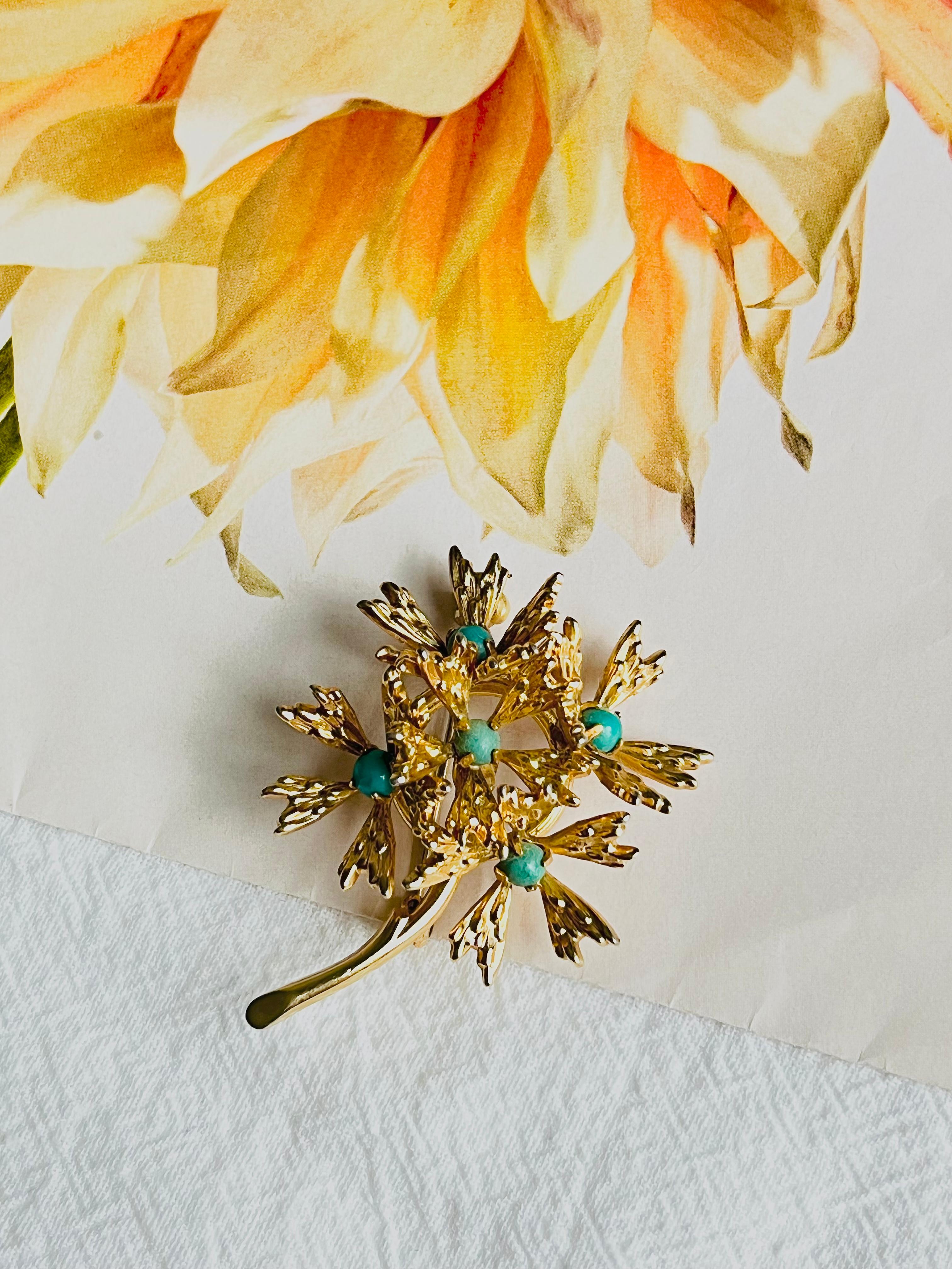 Christian Dior GROSSE 1965 Turquoise Stone Cluster Flower Bouquet Gold Brooch In Excellent Condition For Sale In Wokingham, England