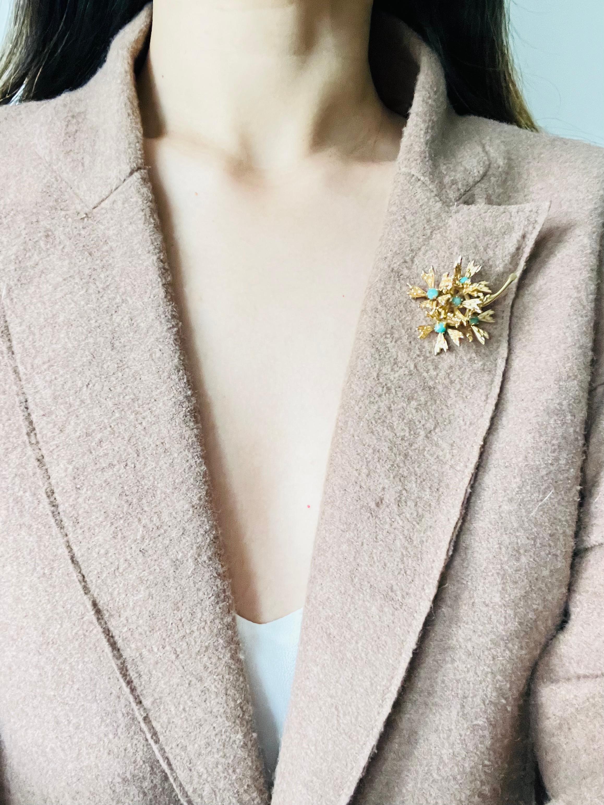 Christian Dior GROSSE 1965 Turquoise Stone Cluster Flower Bouquet Gold Brooch For Sale 3