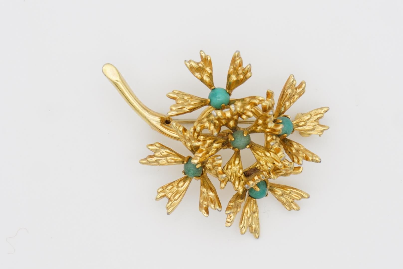 Christian Dior GROSSE 1965 Turquoise Stone Cluster Flower Bouquet Gold Brooch For Sale 4