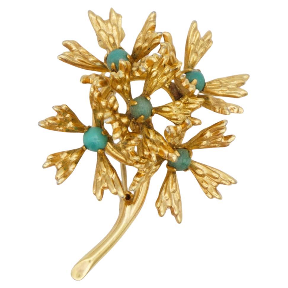 Christian Dior GROSSE 1965 Turquoise Stone Cluster Flower Bouquet Gold Brooch For Sale