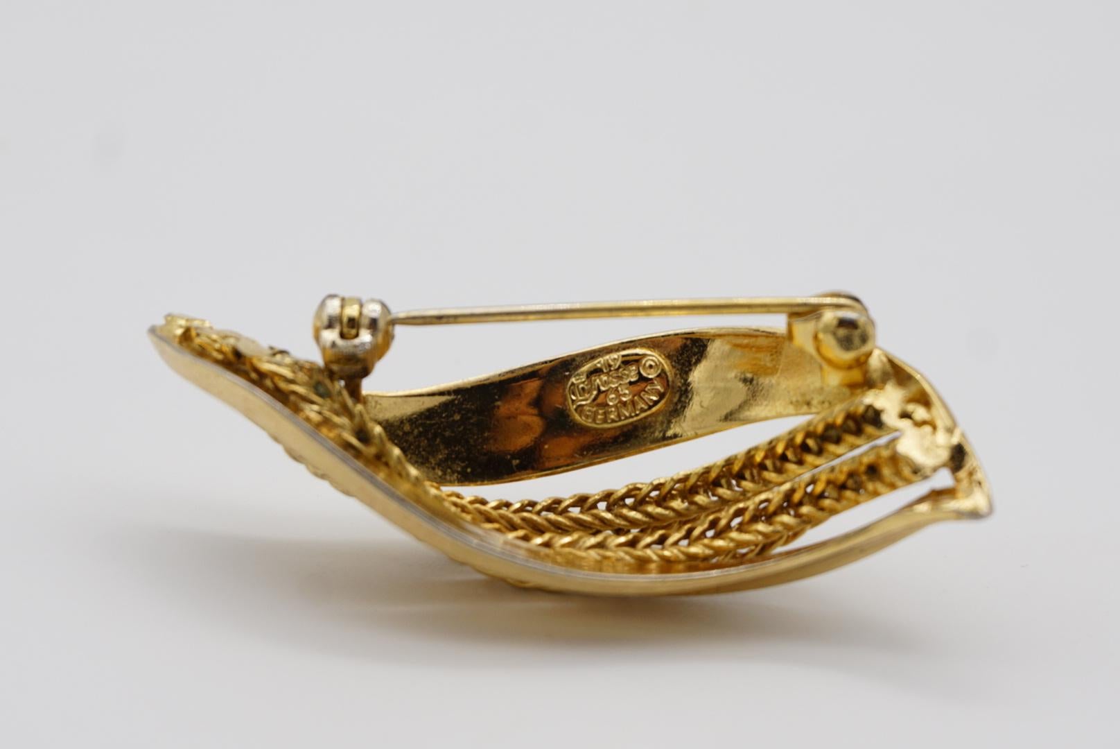 Christian Dior GROSSE 1965 Vintage Curled Swirl Rope Modernist Leaf Gold Brooch 7