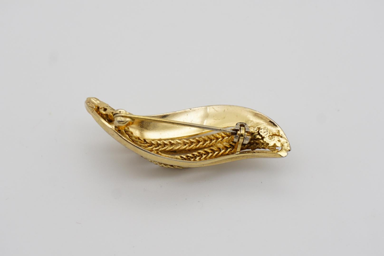 Christian Dior GROSSE 1965 Vintage Curled Swirl Rope Modernist Leaf Gold Brooch 8