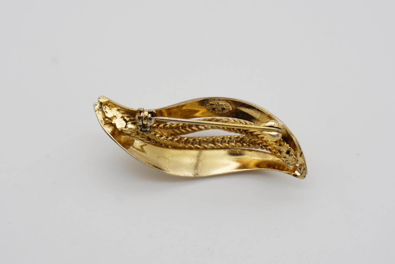 Christian Dior GROSSE 1965 Vintage Curled Swirl Rope Modernist Leaf Gold Brooch 9