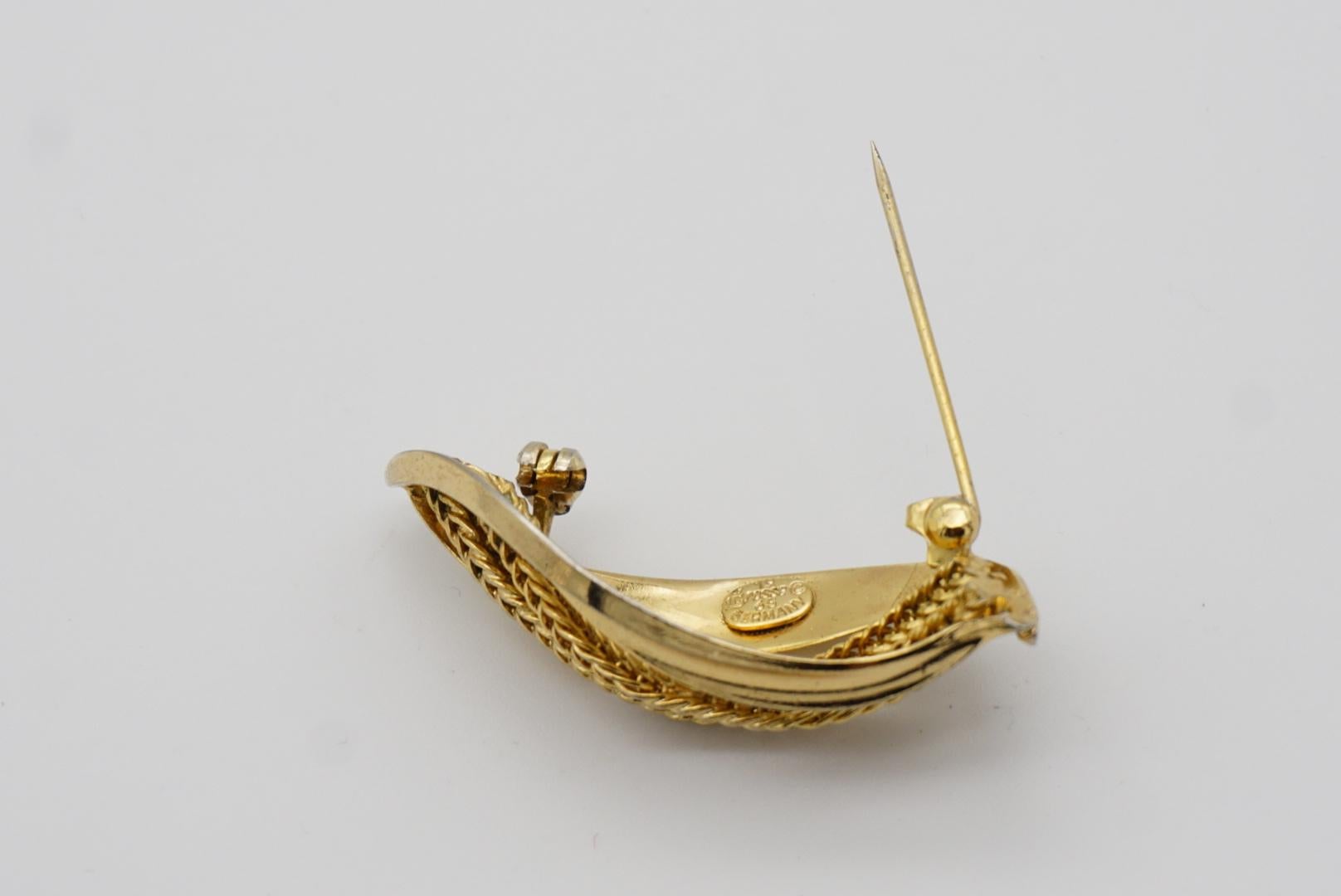 Christian Dior GROSSE 1965 Vintage Curled Swirl Rope Modernist Leaf Gold Brooch For Sale 10