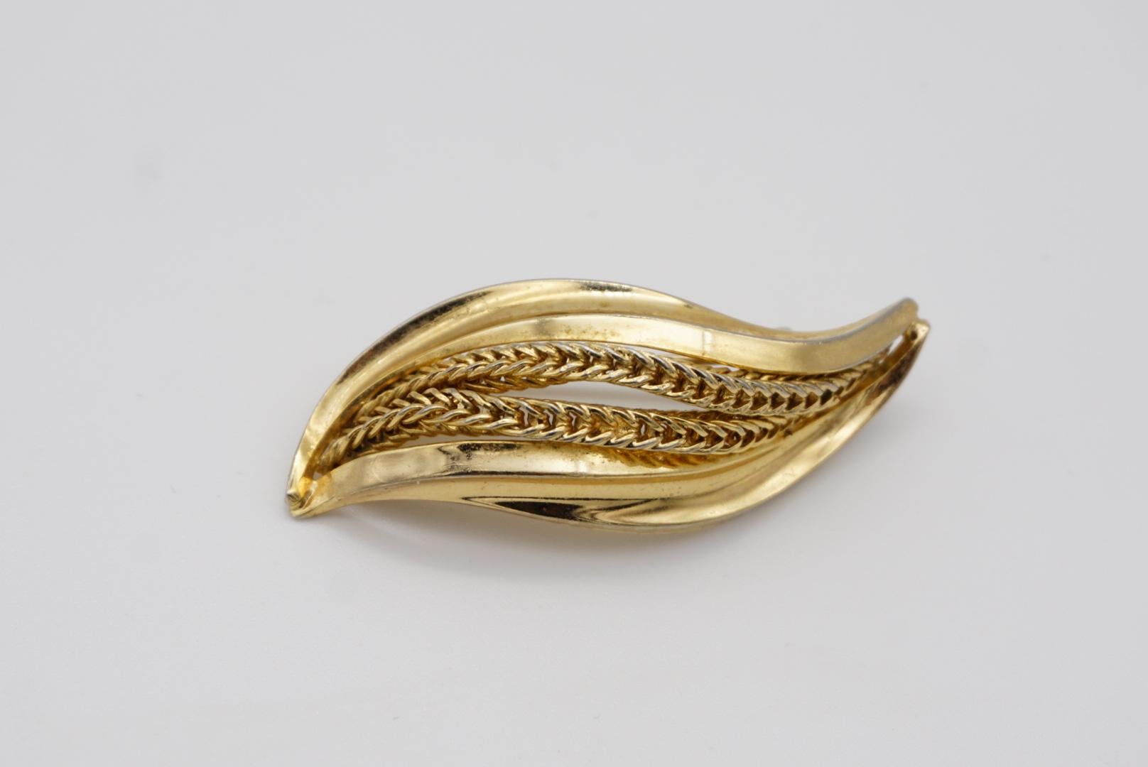 Christian Dior GROSSE 1965 Vintage Curled Swirl Rope Modernist Leaf Gold Brooch For Sale 2
