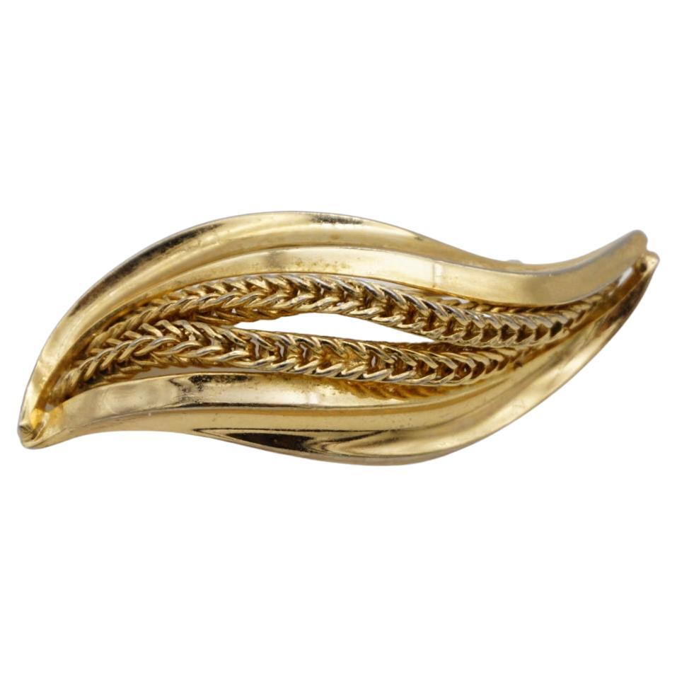 Christian Dior GROSSE 1965 Vintage Curled Swirl Rope Modernist Leaf Gold Brooch For Sale