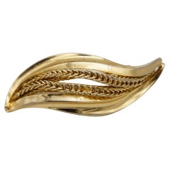 Christian Dior GROSSE 1965 Vintage Curled Swirl Rope Modernist Leaf Gold Brooch