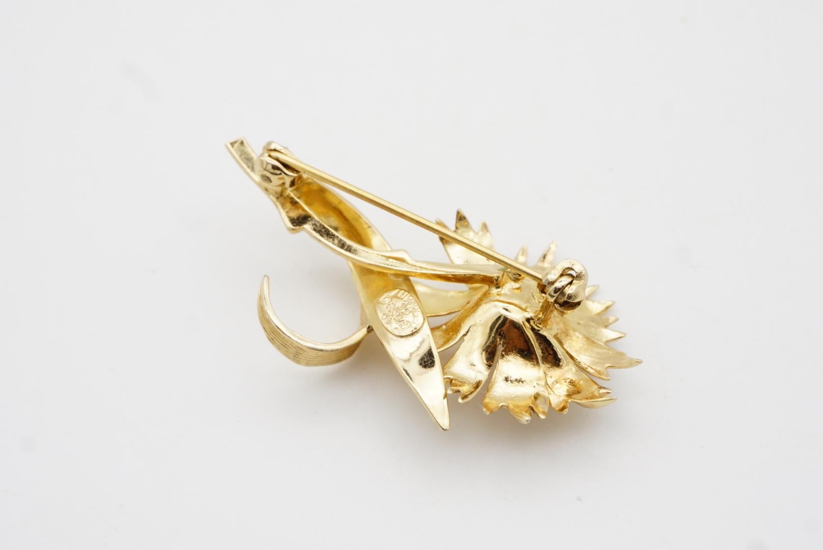 Christian Dior GROSSE 1965 Broche vintage marguerite tournesol, perle blanche et feuille d'or 8