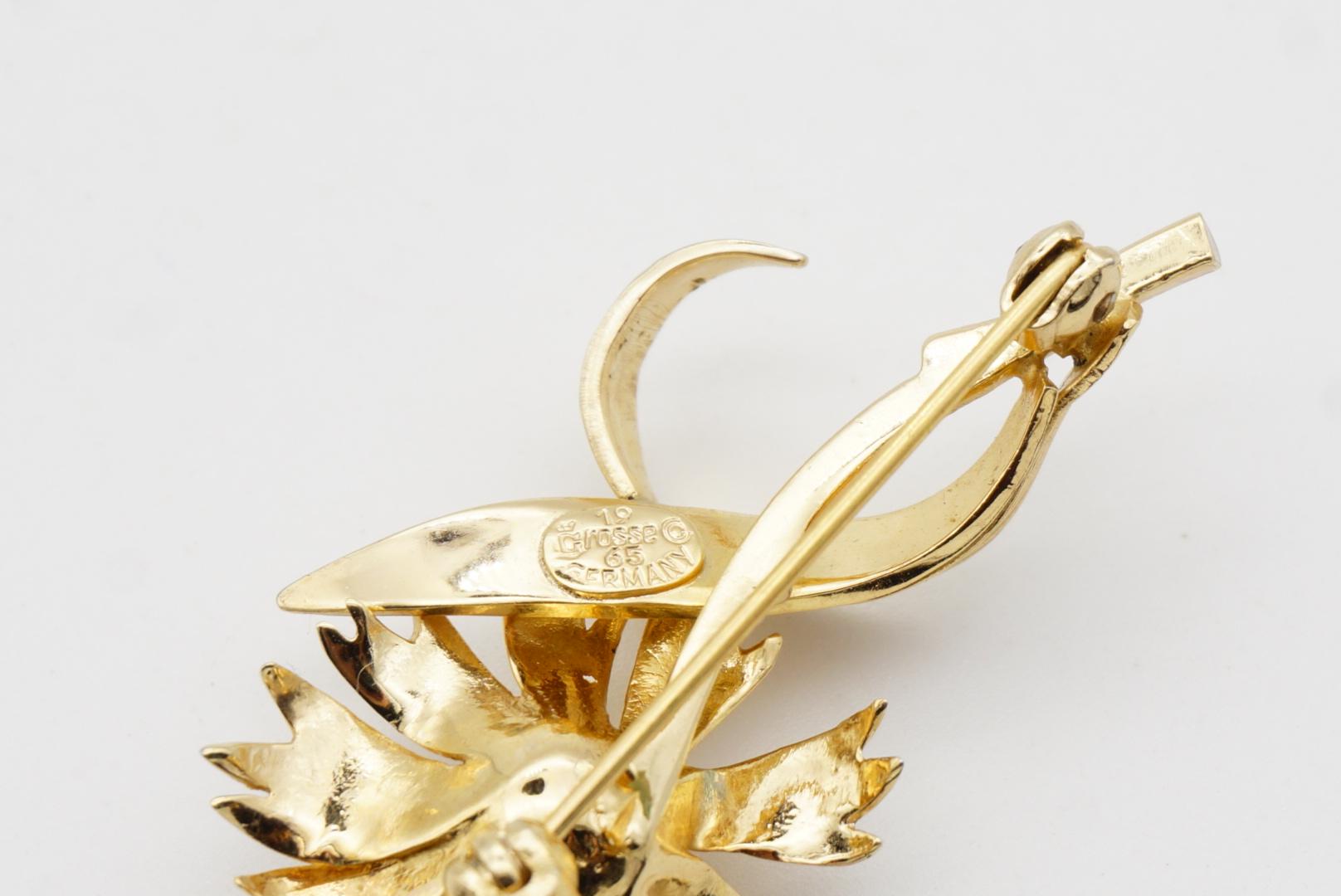 Christian Dior GROSSE 1965 Broche vintage marguerite tournesol, perle blanche et feuille d'or 10