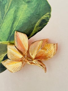 Christian Dior GROSSE 1965 Vintage Five Large Wavy Leaf Flower Tree Gold Brooch