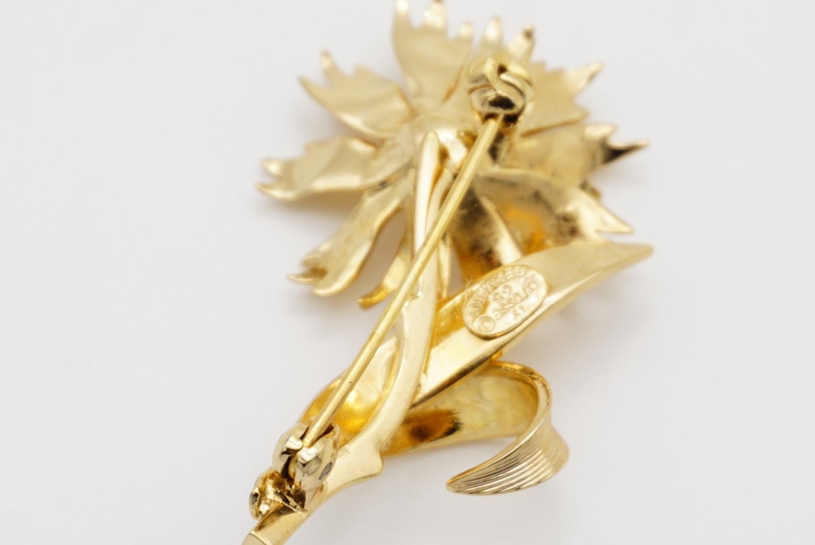 Christian Dior GROSSE 1965 Broche Vintage Flor de Girasol Hoja Perla Blanca 6