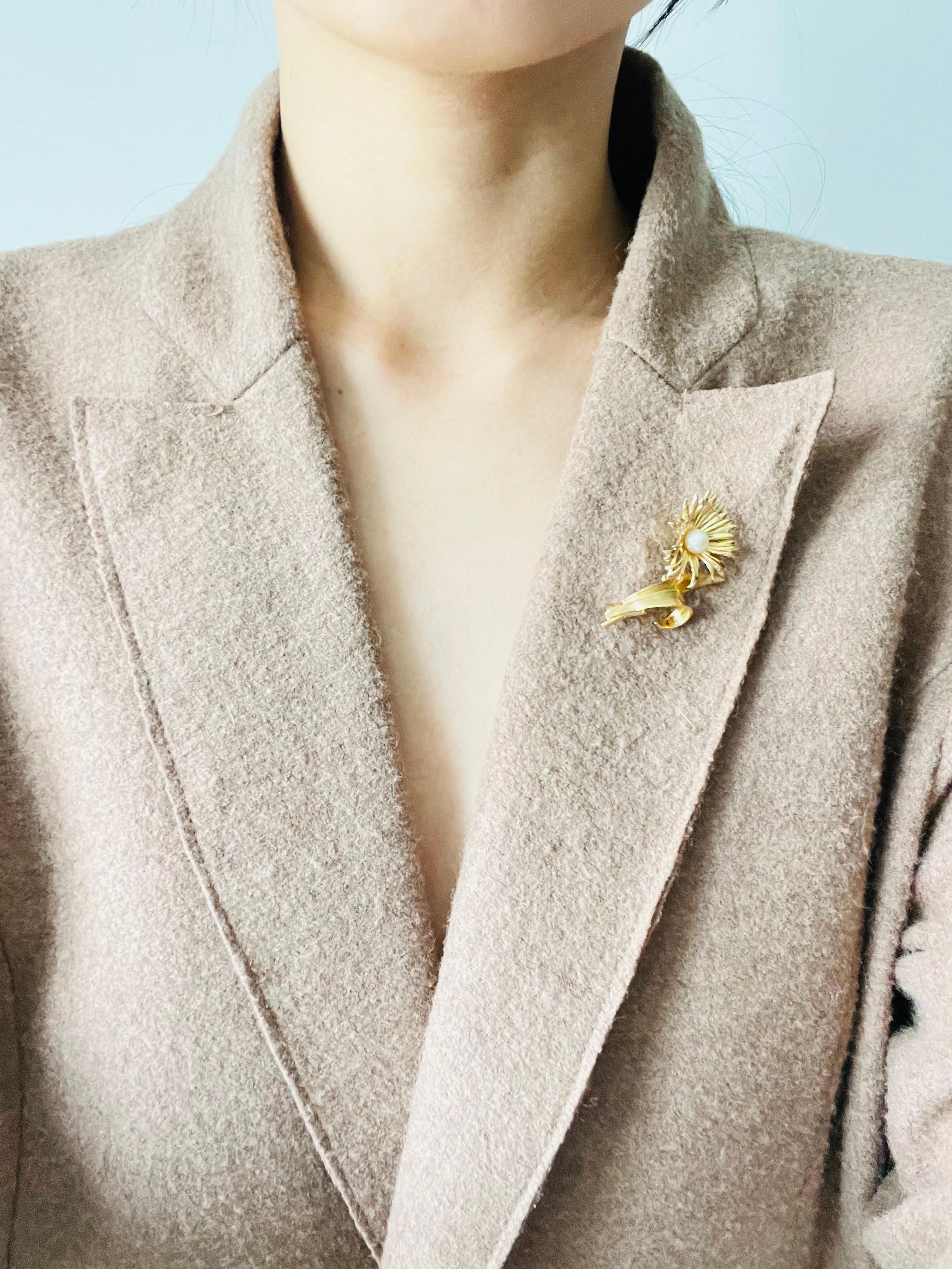 Christian Dior GROSSE 1965 Vintage Flourish Sunflower Leaf White Pearl Brooch 3