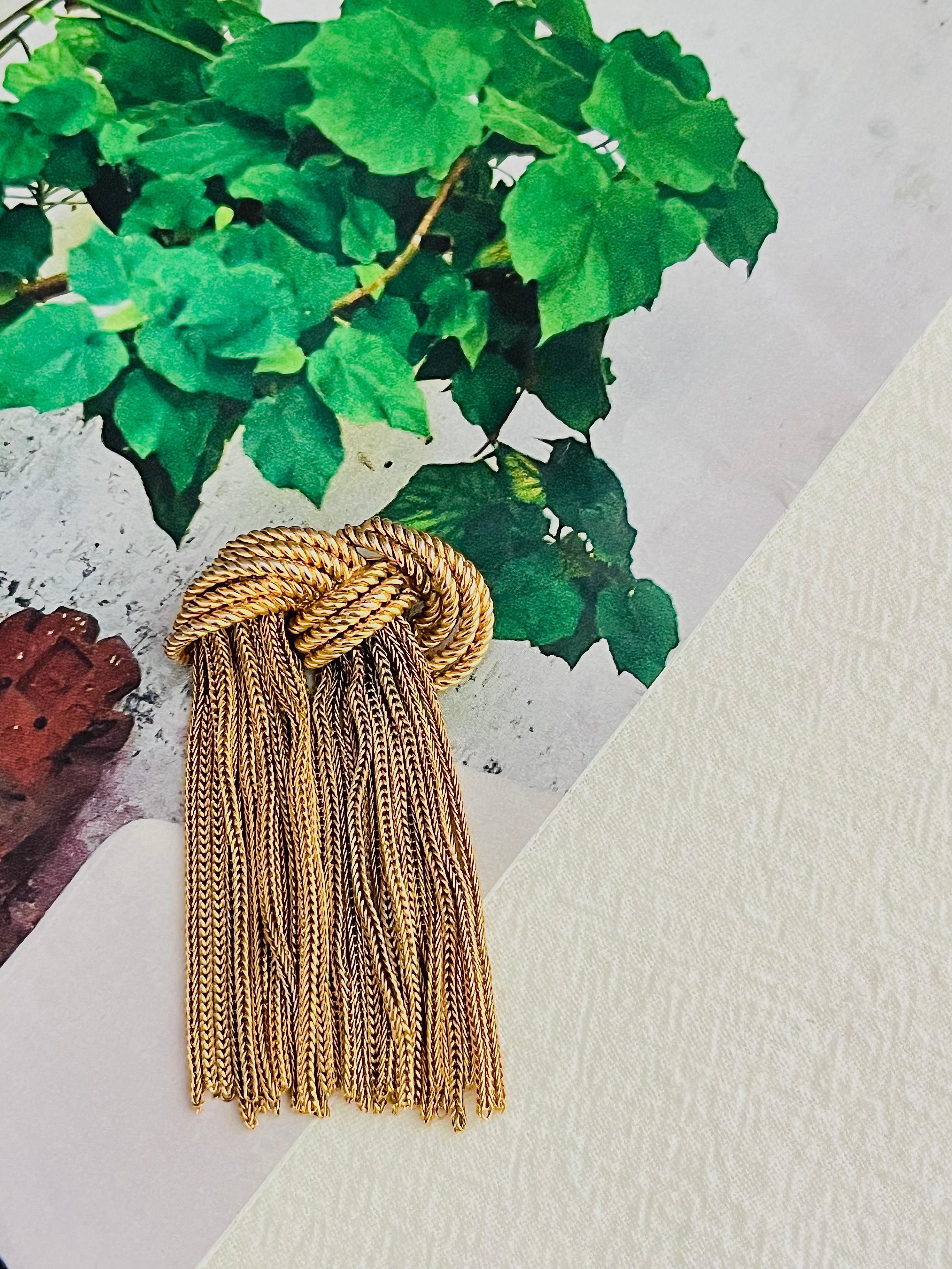 Art déco Christian Dior GROSSE 1965 Vintage noeud papillon double pompon corde Drop Broche