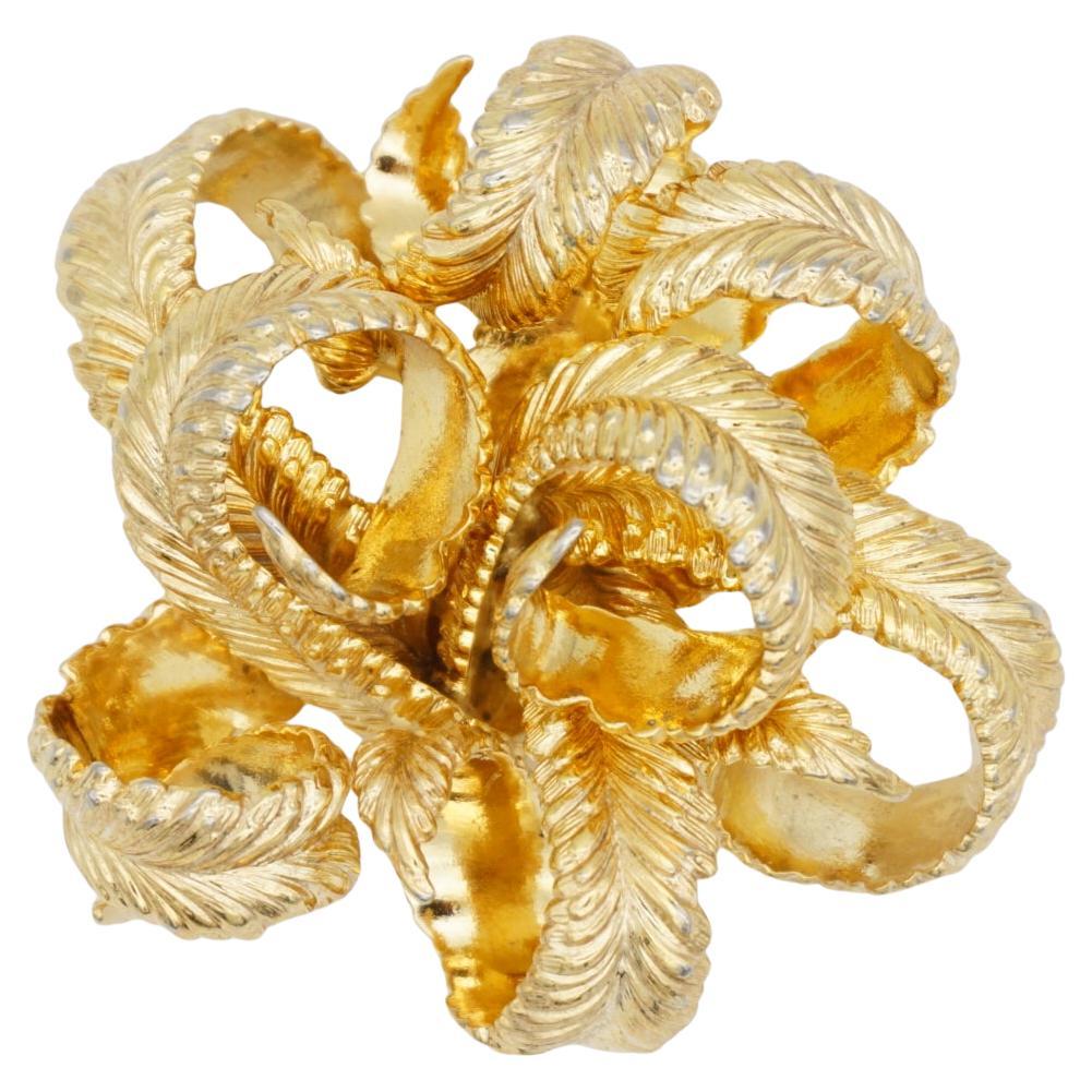 Christian Dior GROSSE 1965 - Grande broche vintage Vivid 3D avec ruban de feuilles bouclées et nœud papillon