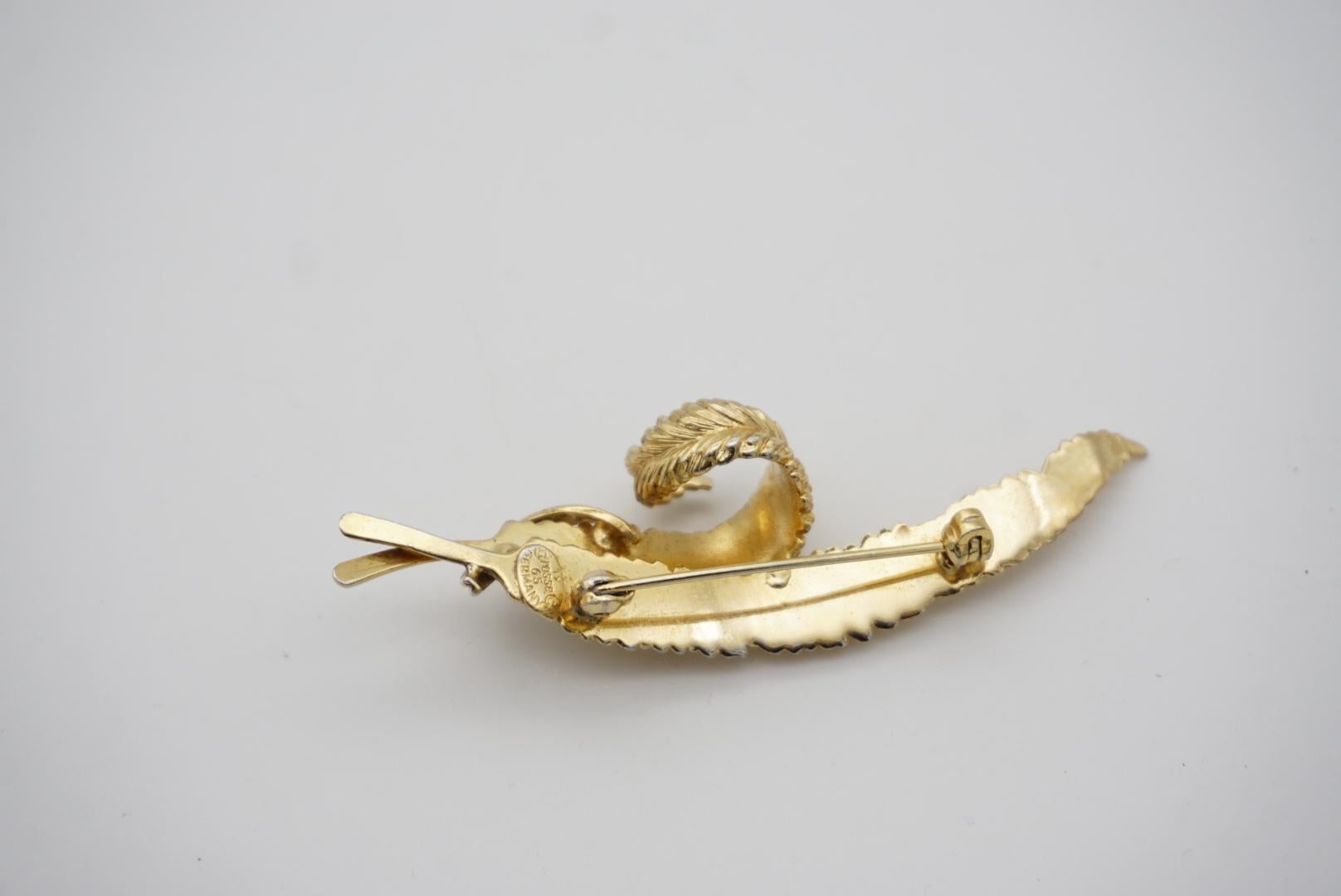 Christian Dior GROSSE 1965 Vintage Long Curled Wave Swirl Leaf Reed Gold Brooch For Sale 6