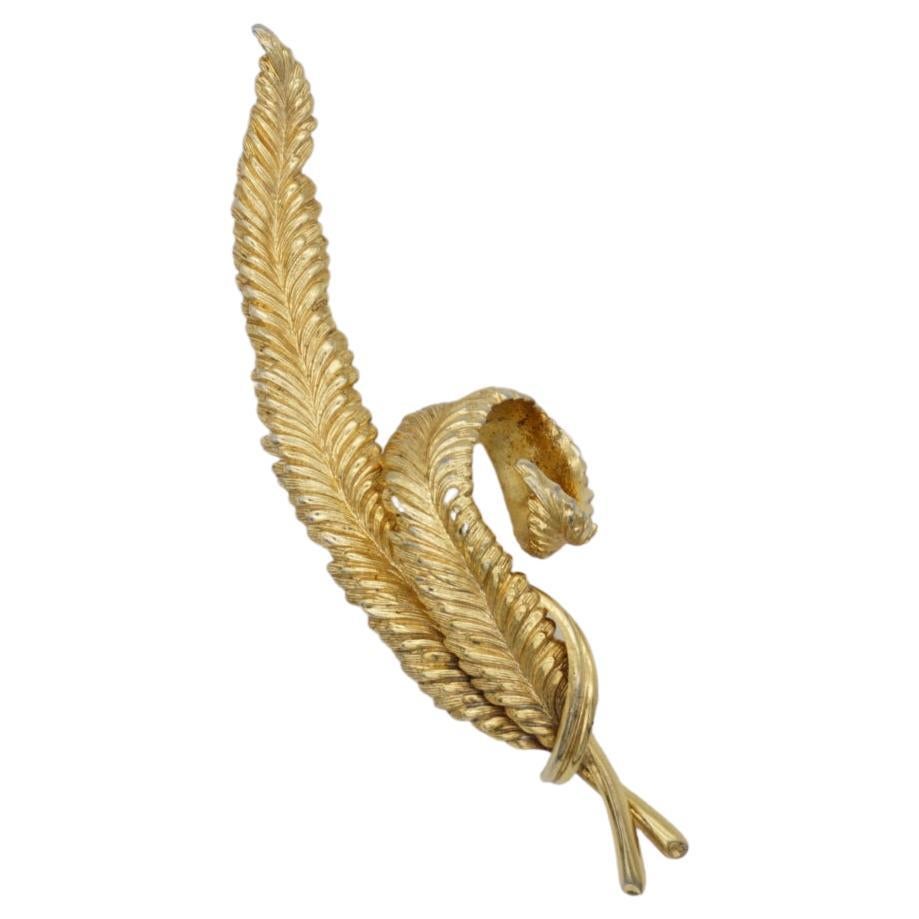 Christian Dior GROSSE 1965 Vintage Long Curled Wave Swirl Leaf Reed Gold Brooch For Sale
