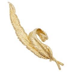 Christian Dior GROSSE 1965 Vintage Lange Gold Gelockte Welle Wirbel Blatt Reed Brosche