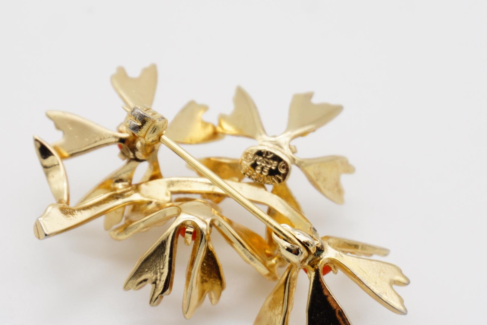 Christian Dior GROSSE 1965 Vintage Orange Stone Cluster Flower Bouquet Brooch 9